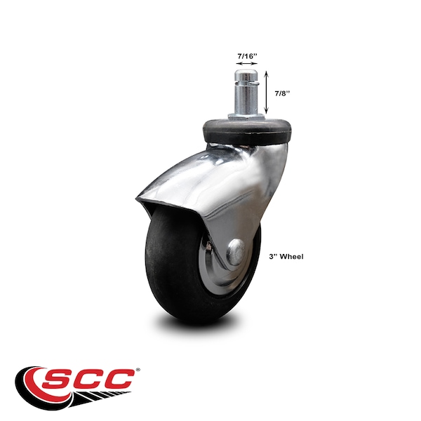 3 Inch Bright Chrome Hooded Neoprene Rubber 7/8 Inch Grip Ring Stem Caster SCC